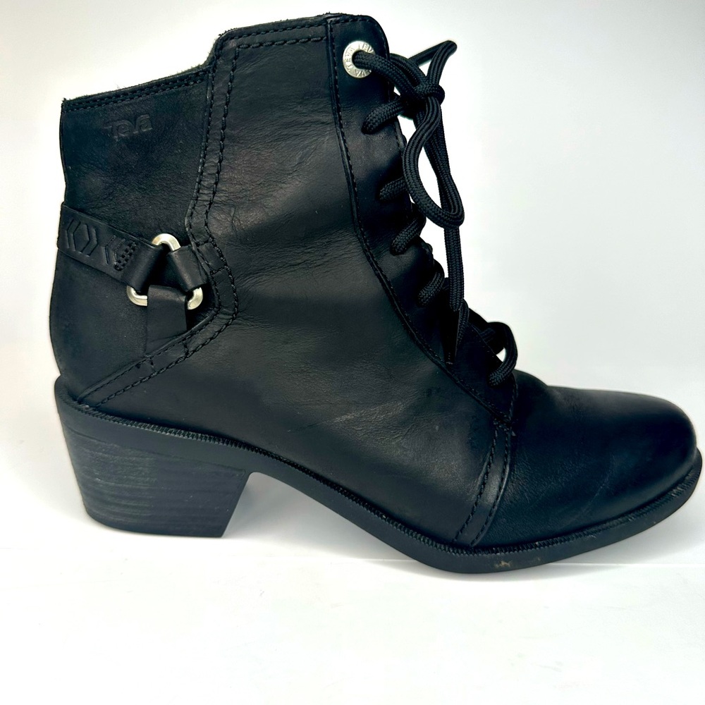 Teva Women Ellery Waterproof Harness Moto Black Leather Ankle Boots size 9.5